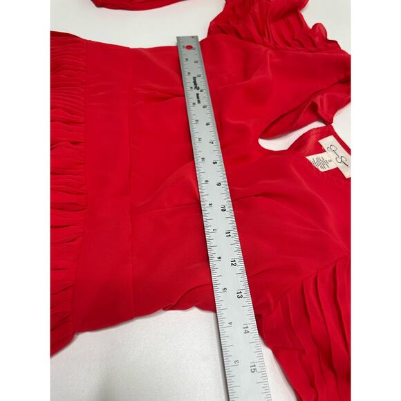 Jessica Simpson Pleated Smocked Long Sleeve Mini A-Line Dress Red Women's Small - Picture 7 of 9